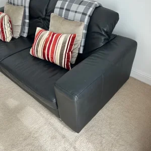 Black Leather Sofa with Adjustable Head Rests - Image 3