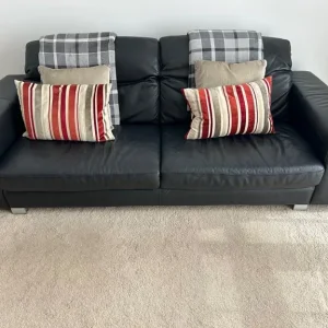 Black Leather Sofa with Adjustable Head Rests - Image 4
