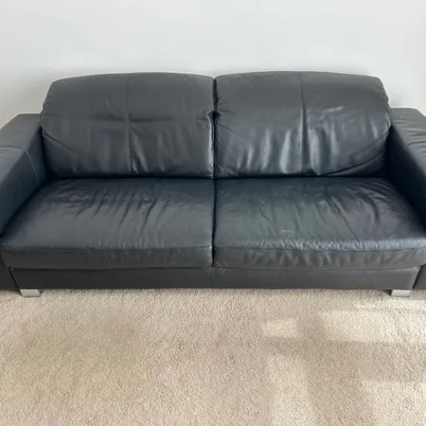 Black Leather Sofa with Adjustable Head Rests
