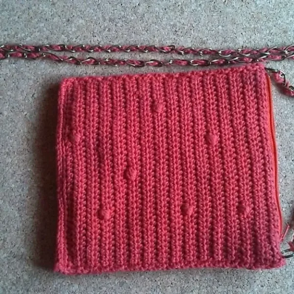 Vintage 1960s Knitted Shoulder Bag With Brass Chain Strap