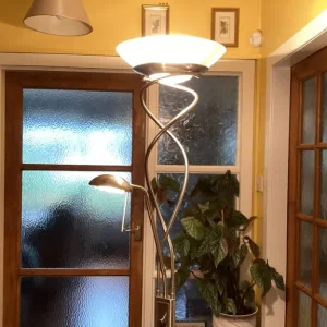 Stainless steel floor lamp with twin lights and dimmer - Image 2