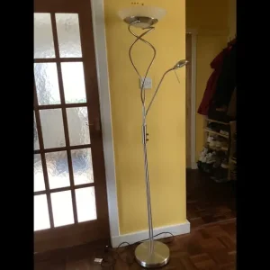 Stainless steel floor lamp with twin lights and dimmer