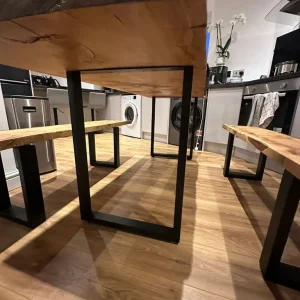 Handmade oak dining table with live-edge benches - Image 7
