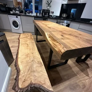 Handmade oak dining table with live-edge benches - Image 8
