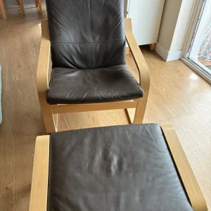 IKEA POÄNG Armchair and Footstool Set - Leather and Oak Veneer - Image 2