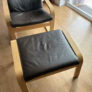 IKEA POÄNG Armchair and Footstool Set - Leather and Oak Veneer - Image 3