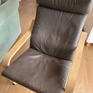 IKEA POÄNG Armchair and Footstool Set - Leather and Oak Veneer - Image 4