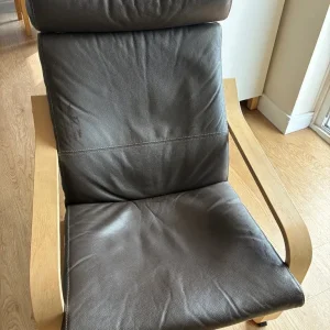 IKEA POÄNG Armchair and Footstool Set - Leather and Oak Veneer