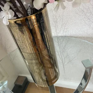Gold Design Glass Vase With Faux Cherry Blossom Stems - Image 2