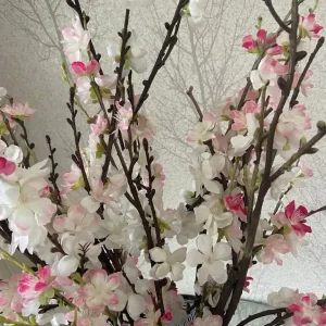 Gold Design Glass Vase With Faux Cherry Blossom Stems - Image 3