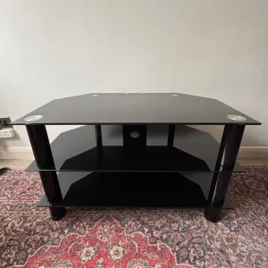 3-Tier Black Glass TV Stand