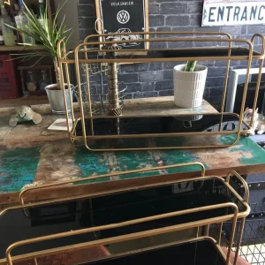 Pair of gold metal and black glass shelves - Image 3