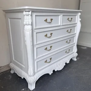 French solid wood white carved chest of drawers - Image 2