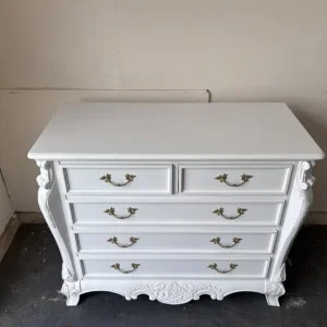 French solid wood white carved chest of drawers - Image 4