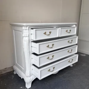 French solid wood white carved chest of drawers - Image 6