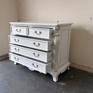 French solid wood white carved chest of drawers - Image 7