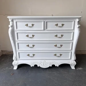French solid wood white carved chest of drawers - Image 8