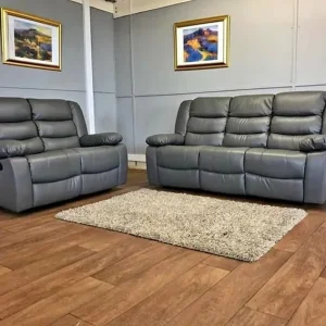 Roma 3+2 Seater Recliner Sofa Set – Black & Grey Air Leather