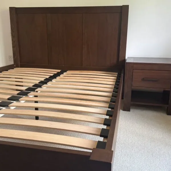 Solid wood king size bed frame with matching bedside table (soft-close drawer)