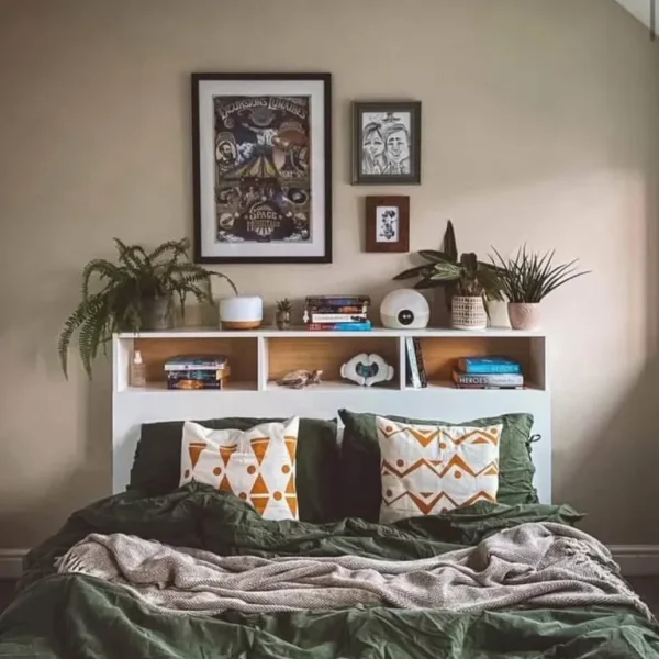 White Bed Headboard with Storage