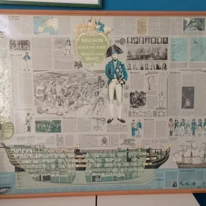 Large Framed Poster of Admiral Nelson and HMS Victory at Trafalgar