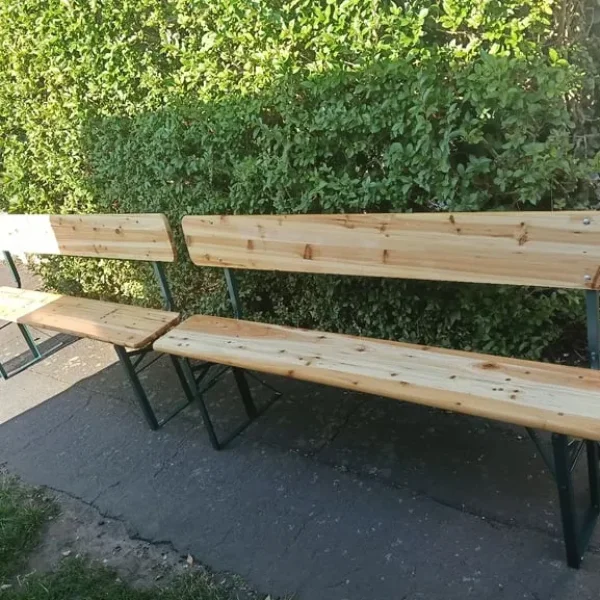 Two folding benches with backrests