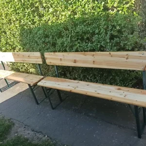 Two folding benches with backrests