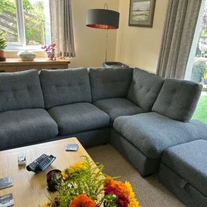 Lovely, comfortable corner couch with footstool