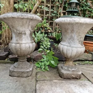 PAIR of Weathered Campania Stone Urns, 70cm tall