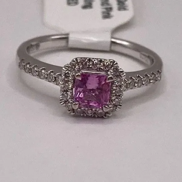 18ct white gold pink sapphire & diamond ring