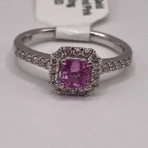 18ct white gold pink sapphire & diamond ring