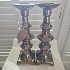 Pair of Habitat bronze effect ceramic candle holders - Image 2