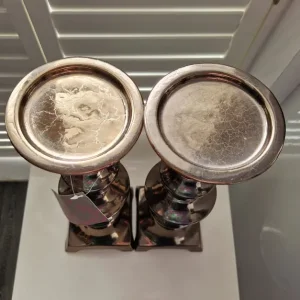 Pair of Habitat bronze effect ceramic candle holders - Image 3