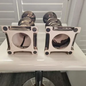 Pair of Habitat bronze effect ceramic candle holders - Image 5