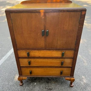 1930s Oak Tallboy Drinks Cabinet with Bakelite Handles