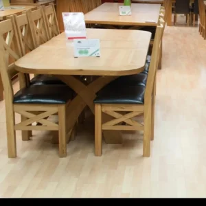Pine tables and oak chairs with 4 soffas