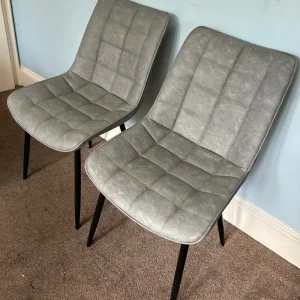 Pair Leatherette Woltu Grey Kitchen Chairs / Dining Room Chairs C478