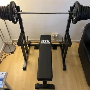 Squat Rack, Bench, 65KG Rubber Encased Cast Iron Plates, 5FT Barbell, 4 Dumbbell Bars, Tricep Bar - Image 6