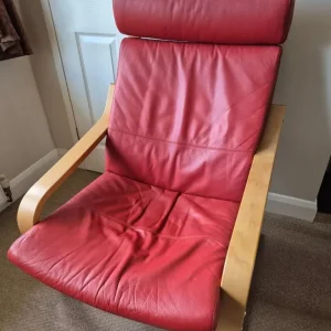 POÄNG Armchair in oak veneer and red leather - Image 2