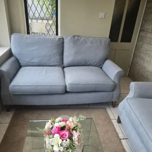M&S St Ives matching sofas blue and cream fabric - Image 3