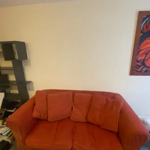 Three-seater red fabric sofa bed - Image 3