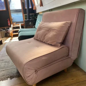 Lounge Chair - Single Sofa Bed, Velvet Vintage Pink - Image 2
