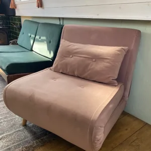 Lounge Chair - Single Sofa Bed, Velvet Vintage Pink