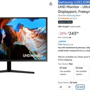 Samsung 32 Inch 4K UHD Monitor + Monitor Arm / Samsung LU32J590UQPXXU - Image 4
