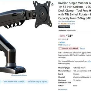 Samsung 32 Inch 4K UHD Monitor + Monitor Arm / Samsung LU32J590UQPXXU - Image 5