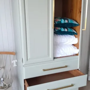 Serene sage armoire, wardrobe, linen closet with drawers, vintage dresser - Image 2