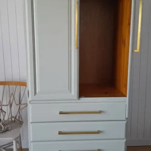 Serene sage armoire, wardrobe, linen closet with drawers, vintage dresser - Image 5
