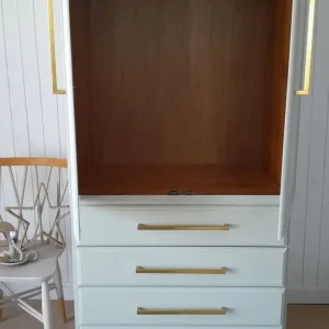 Serene sage armoire, wardrobe, linen closet with drawers, vintage dresser - Image 7