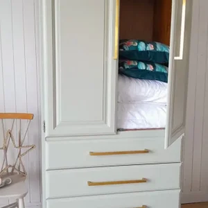 Serene sage armoire, wardrobe, linen closet with drawers, vintage dresser - Image 8
