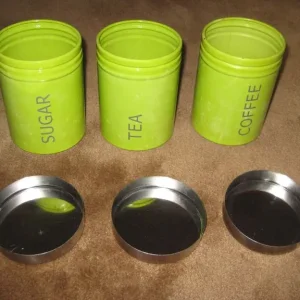 Set of Green Airtight Coffee, Tea and Sugar Enamel Storage Tins for £3.00 - Image 2